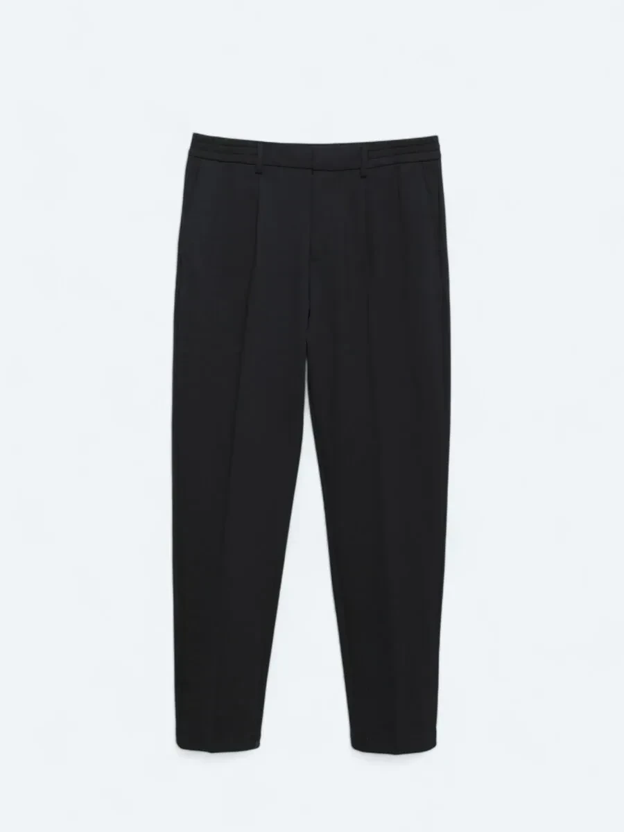 Navy Blue Knitting Carrot Fit Casual Trousers - 5
