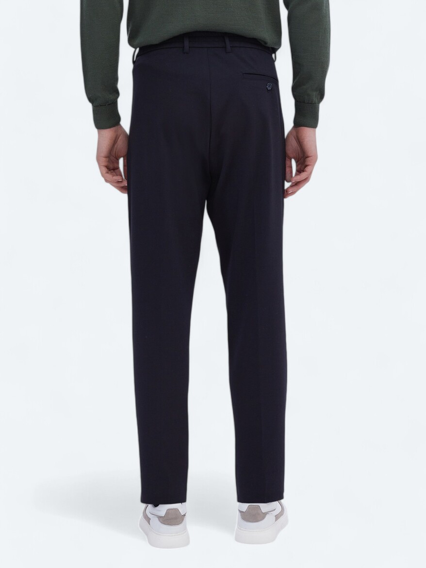 Navy Blue Knitting Carrot Fit Casual Trousers - 4