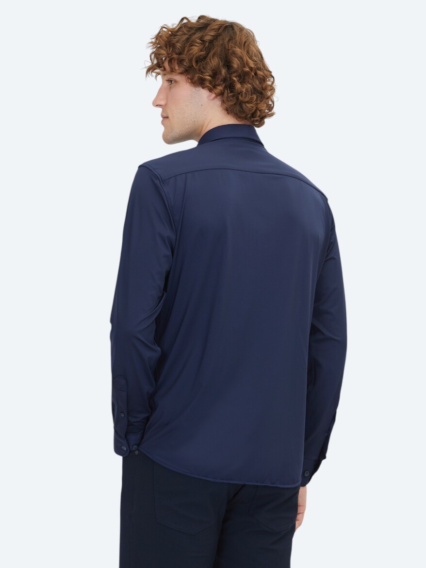 Navy Blue Regular Fit Knitting Casual Shirt - 5