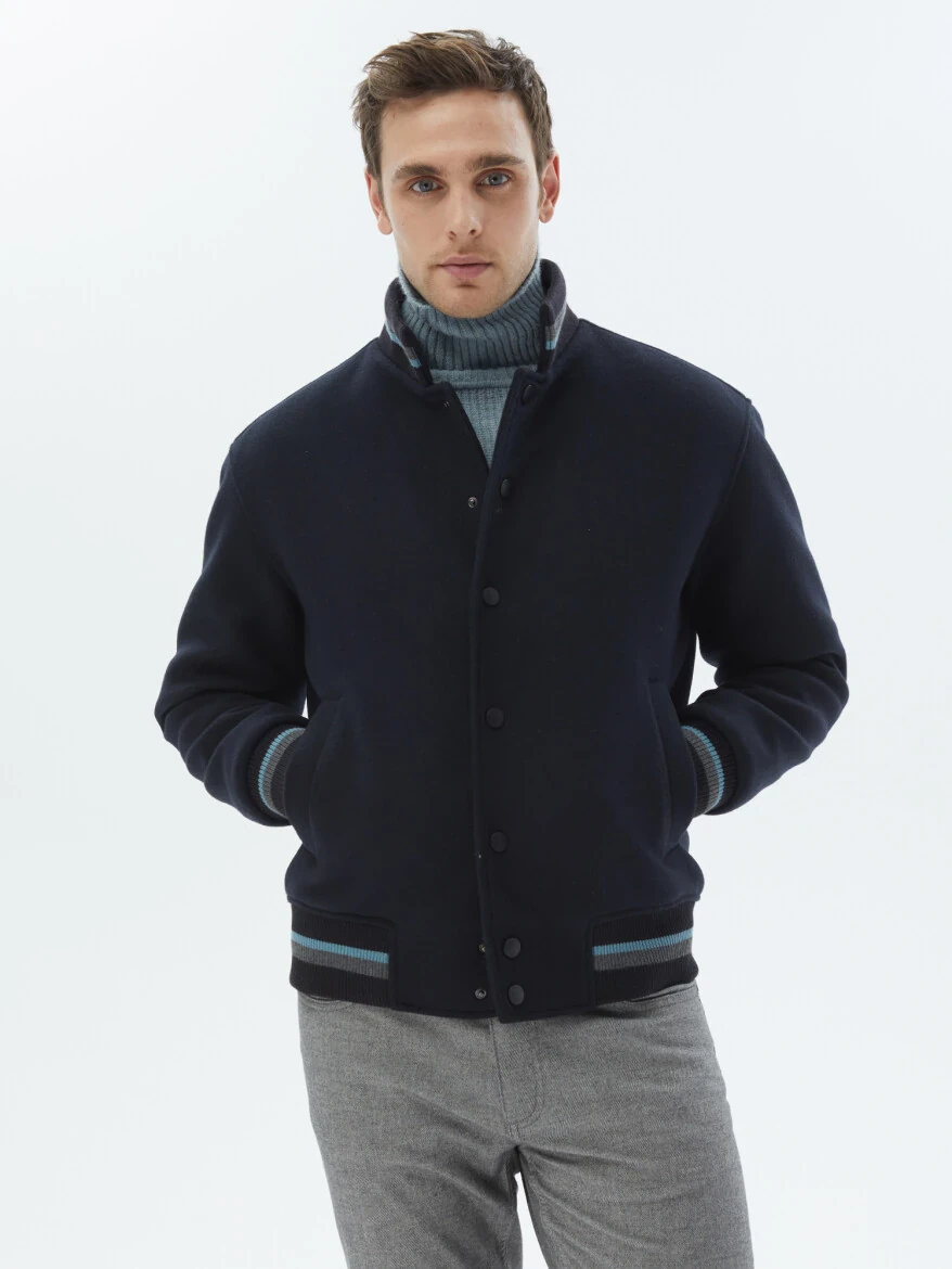 Navy Blue Knitting Coat - 1