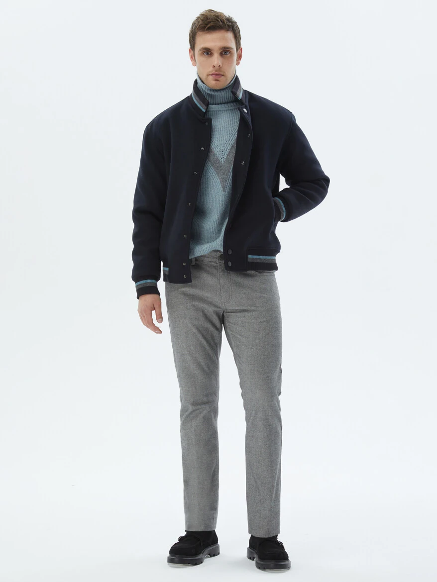 Navy Blue Knitting Coat - 3