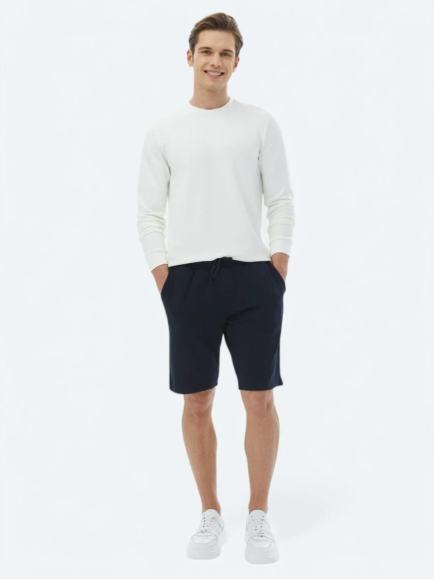 Navy Blue Knitting Jogging Fit Casual Bermuda - 1
