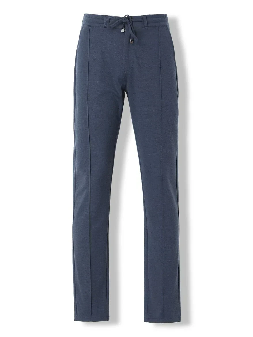 Navy Blue Knitting Jogging Fit Casual Trousers - 5