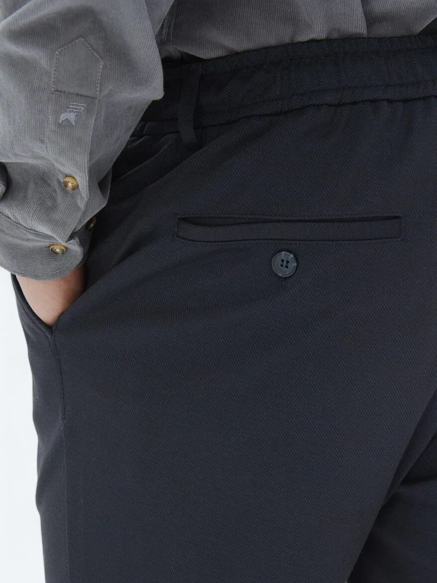 Navy Blue Knitting Jogging Fit Casual Trousers - 4