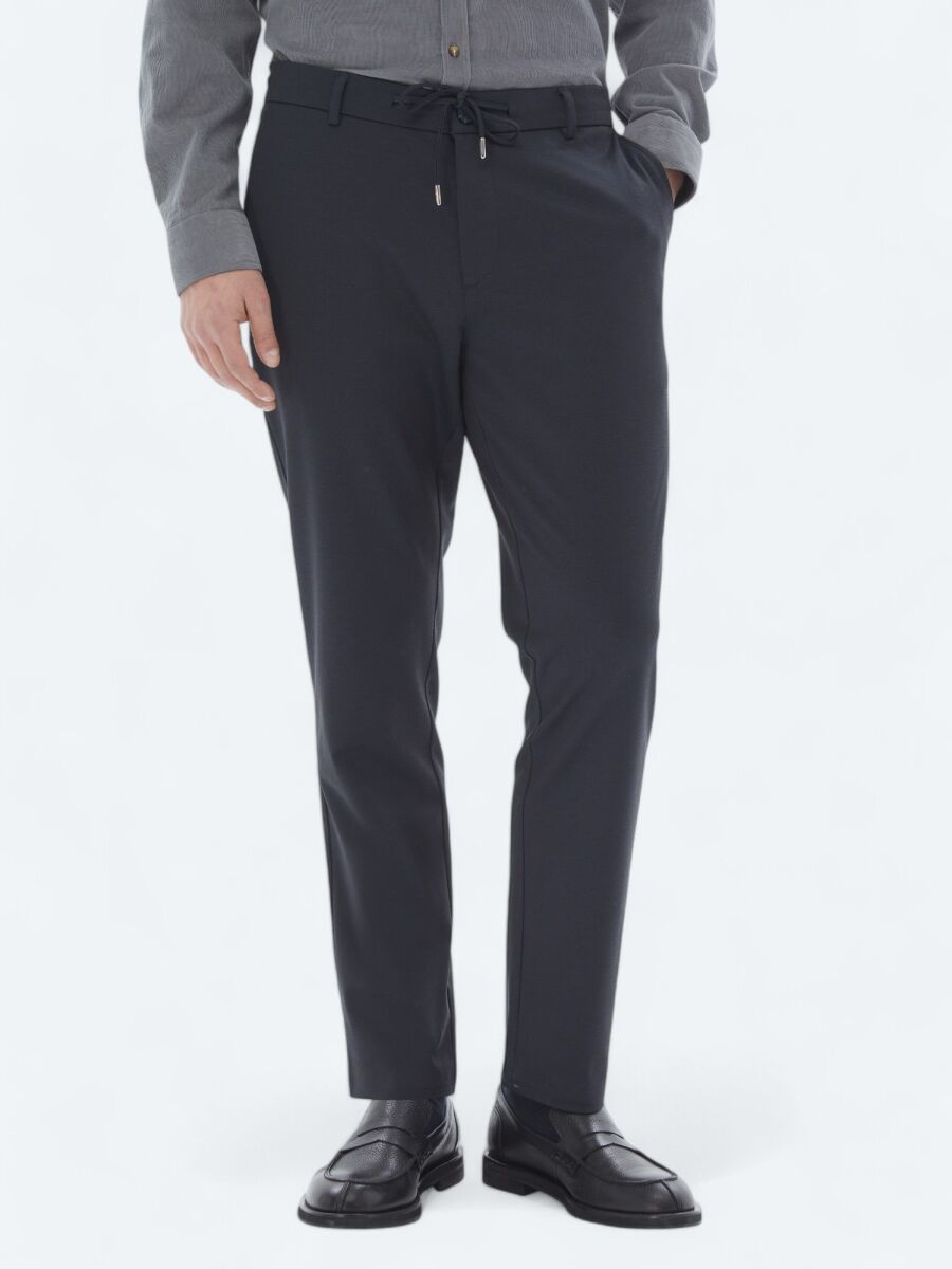 Navy Blue Knitting Jogging Fit Casual Trousers - 2