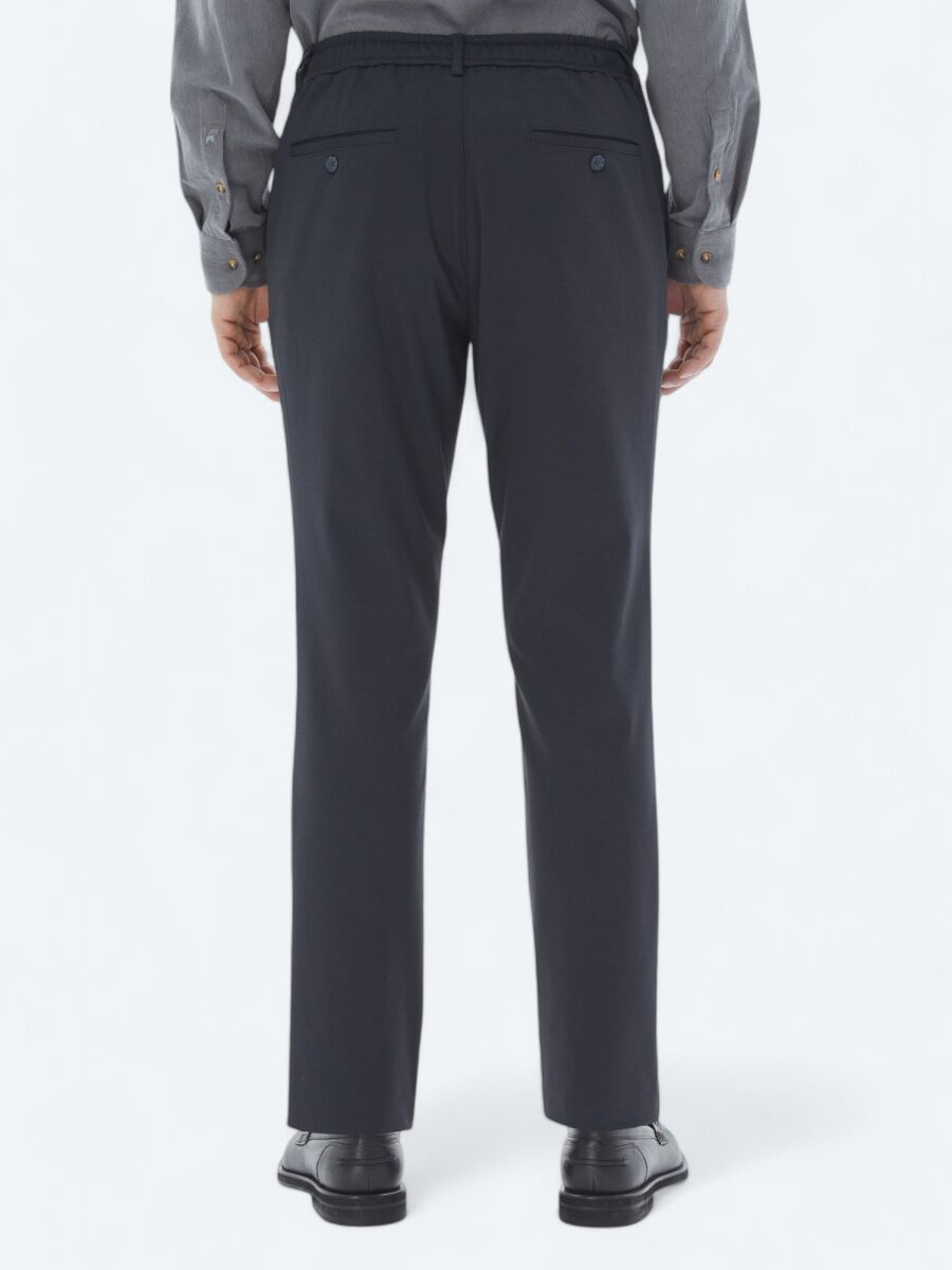 Navy Blue Knitting Jogging Fit Casual Trousers - 5