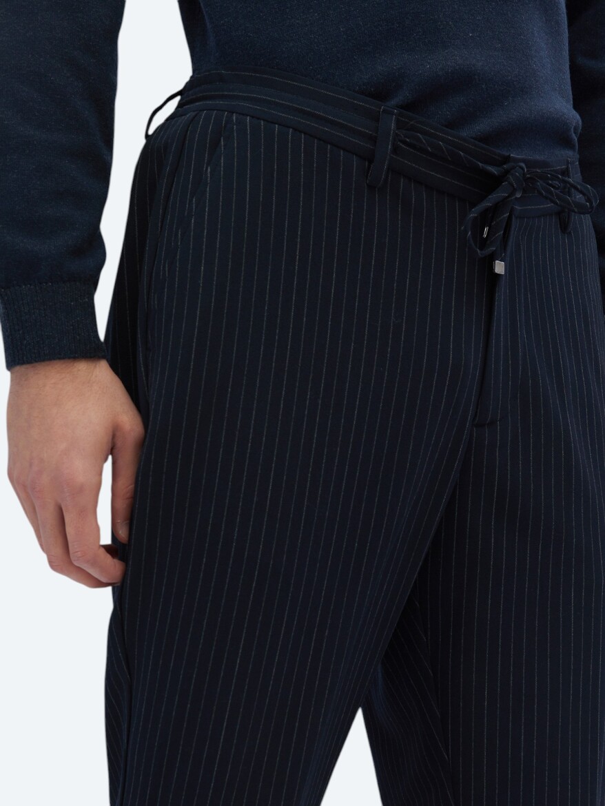 Navy Blue Knitting Jogging Fit Casual Trousers - 3