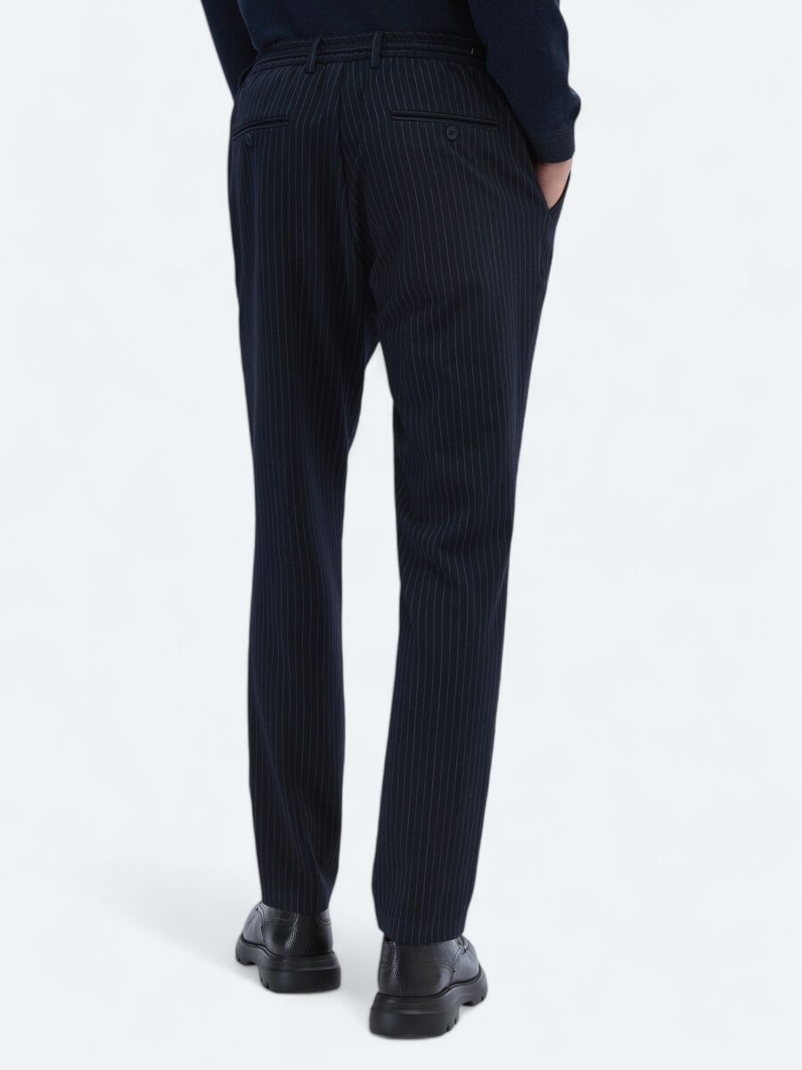 Navy Blue Knitting Jogging Fit Casual Trousers - 4