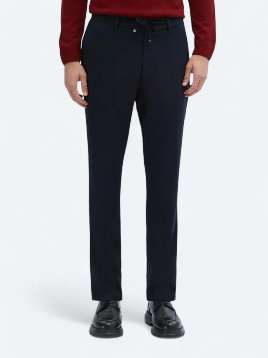 Navy Blue Knitting Jogging Fit Casual Trousers - 2