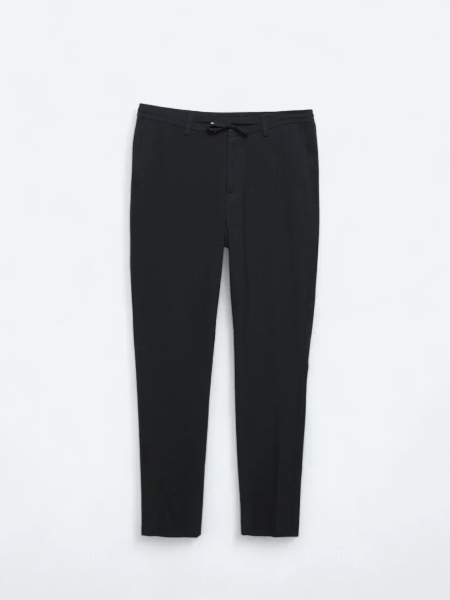 Navy Blue Knitting Jogging Fit Casual Trousers - 5