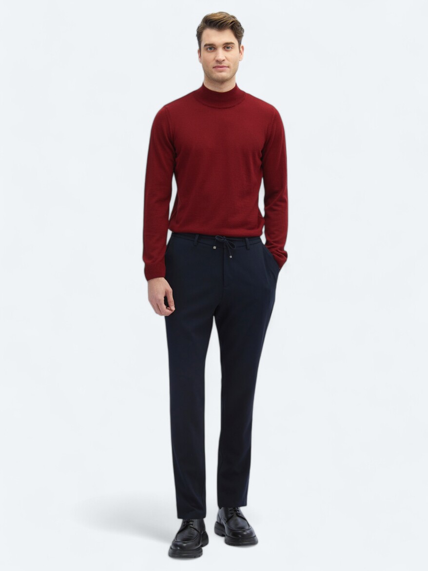 Navy Blue Knitting Jogging Fit Casual Trousers - 1