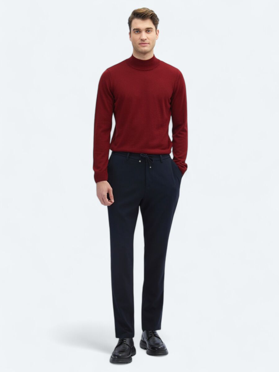 Navy Blue Knitting Jogging Fit Casual Trousers - 1