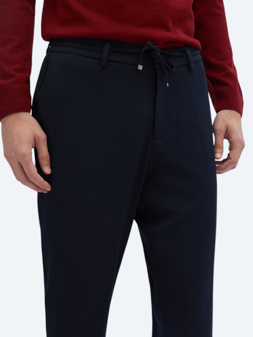 Navy Blue Knitting Jogging Fit Casual Trousers - 3