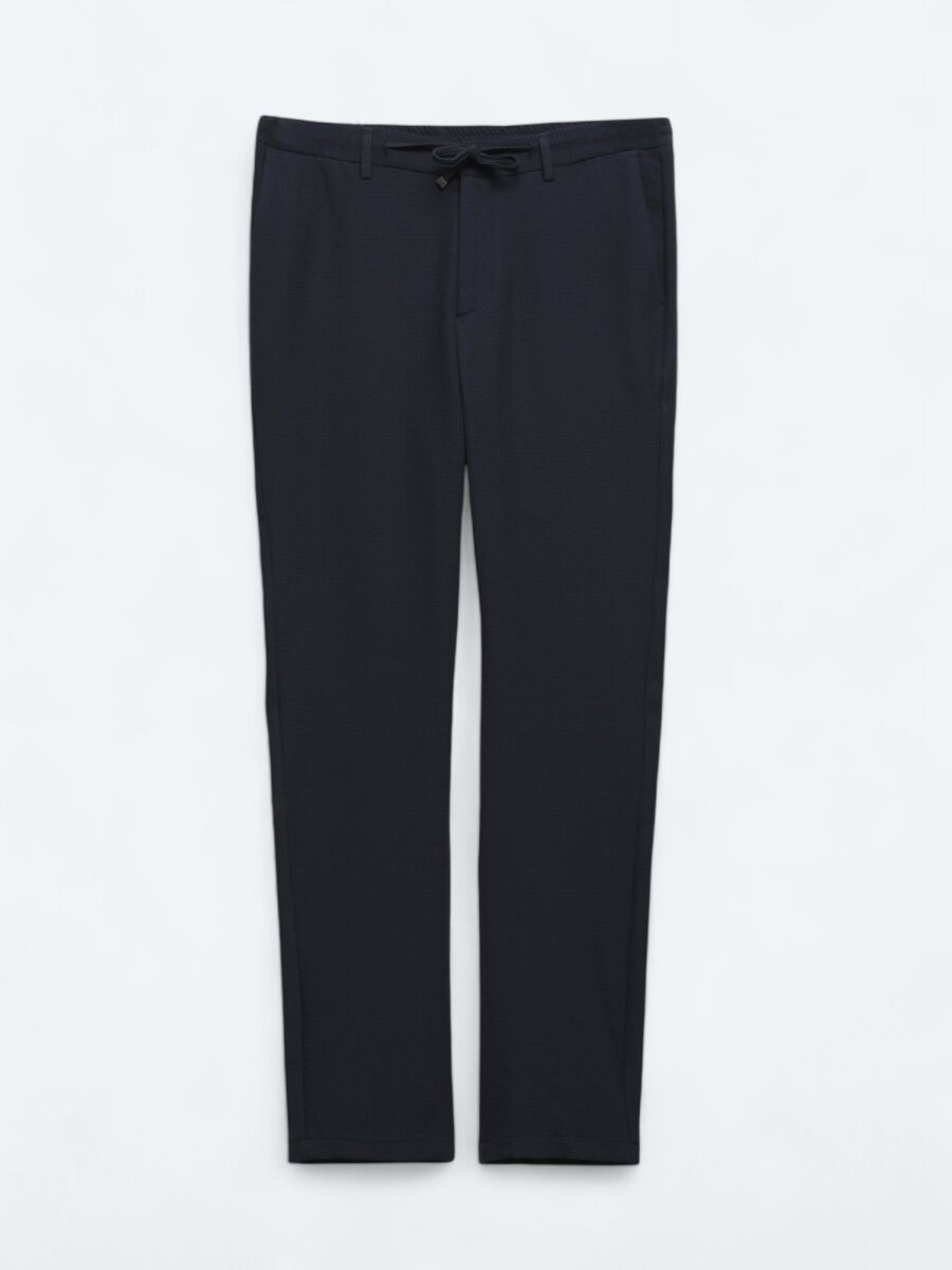 Navy Blue Knitting Jogging Fit Casual Trousers - 5