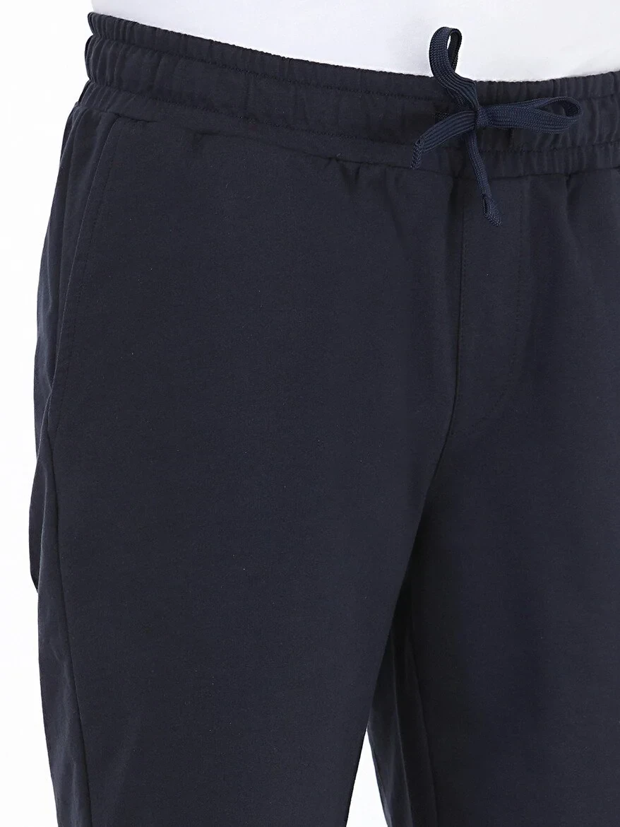 Navy Blue Knitting Jogging Fit Sport Cotton Blended Bermuda - 3