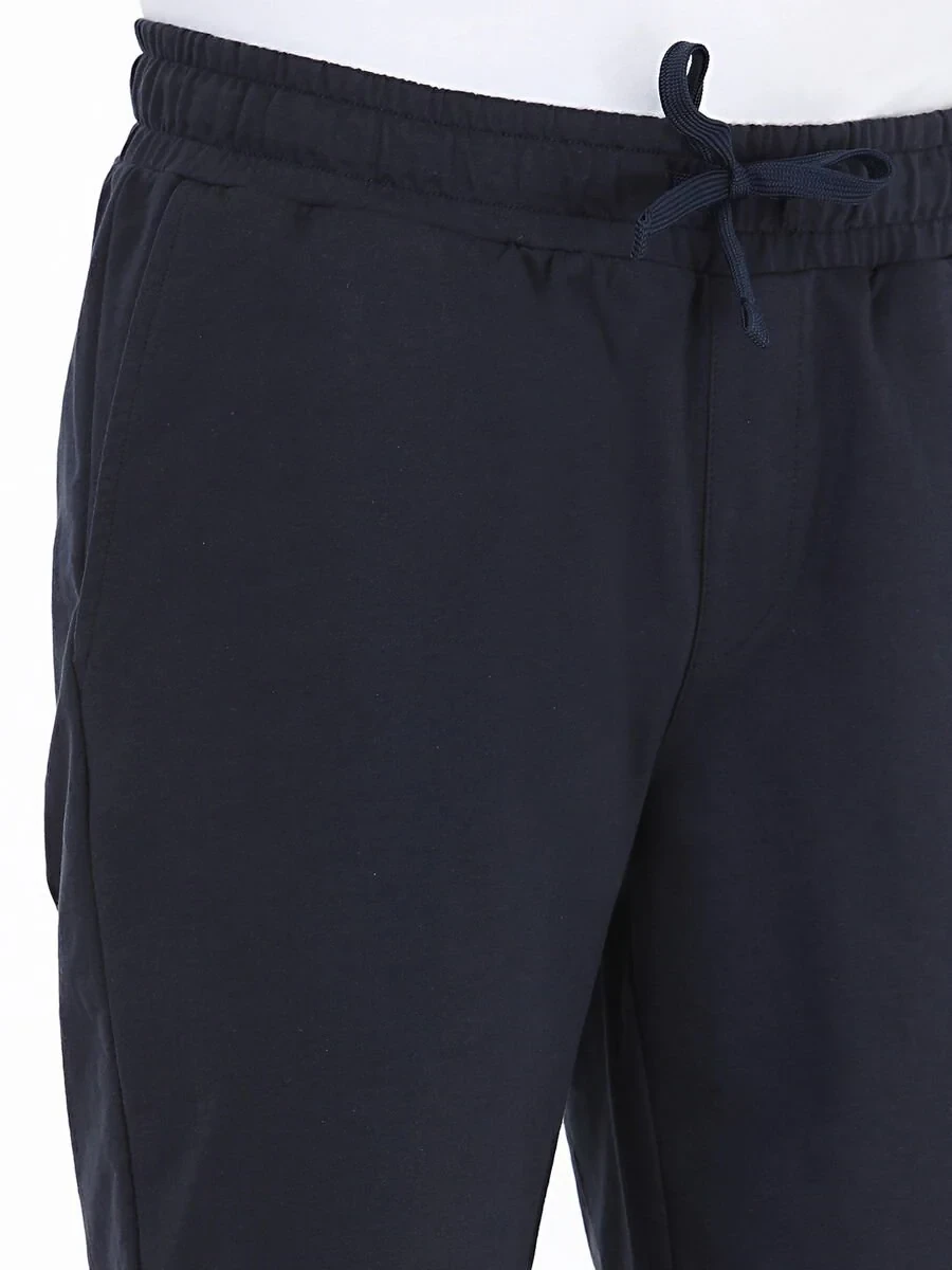 Navy Blue Knitting Jogging Fit Sport Cotton Blended Bermuda - 3