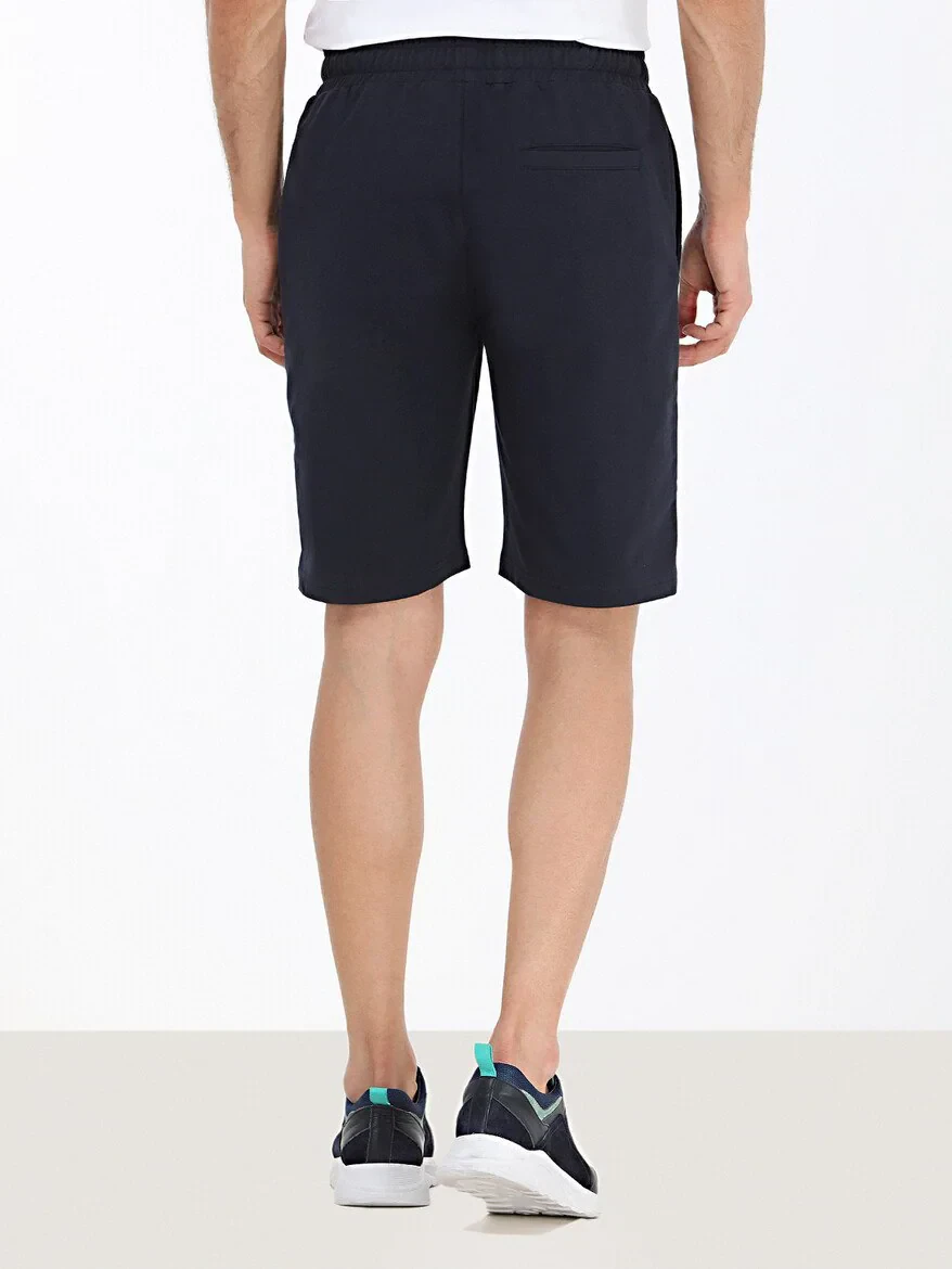 Navy Blue Knitting Jogging Fit Sport Cotton Blended Bermuda - 4
