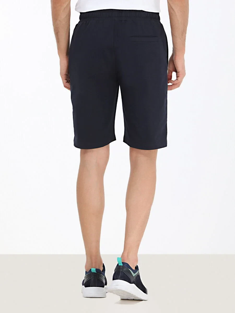 Navy Blue Knitting Jogging Fit Sport Cotton Blended Bermuda - 4