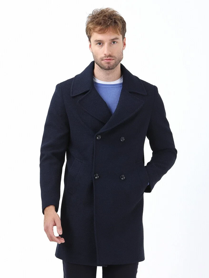 Navy Blue Knitting Overcoat - 1