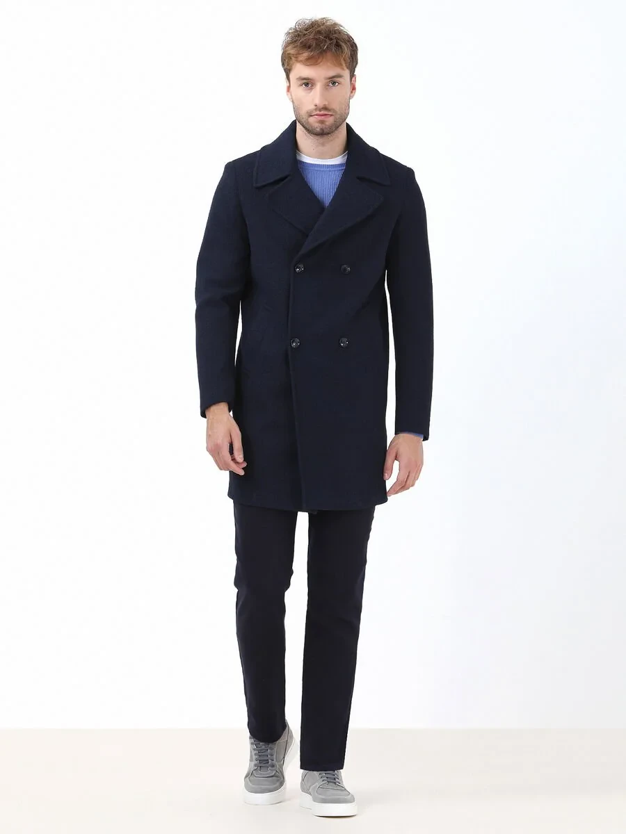 Navy Blue Knitting Overcoat - 2