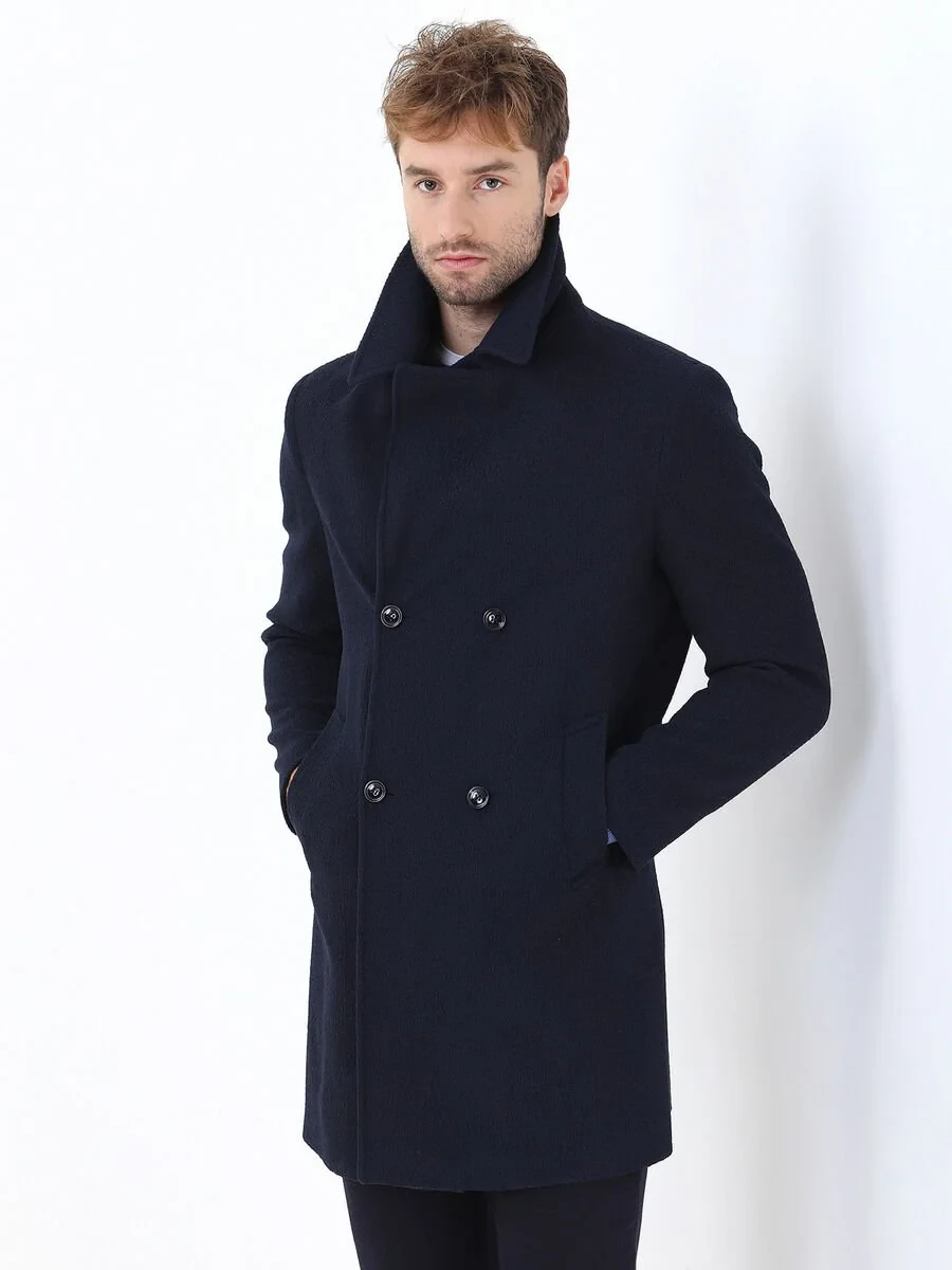 Navy Blue Knitting Overcoat - 3