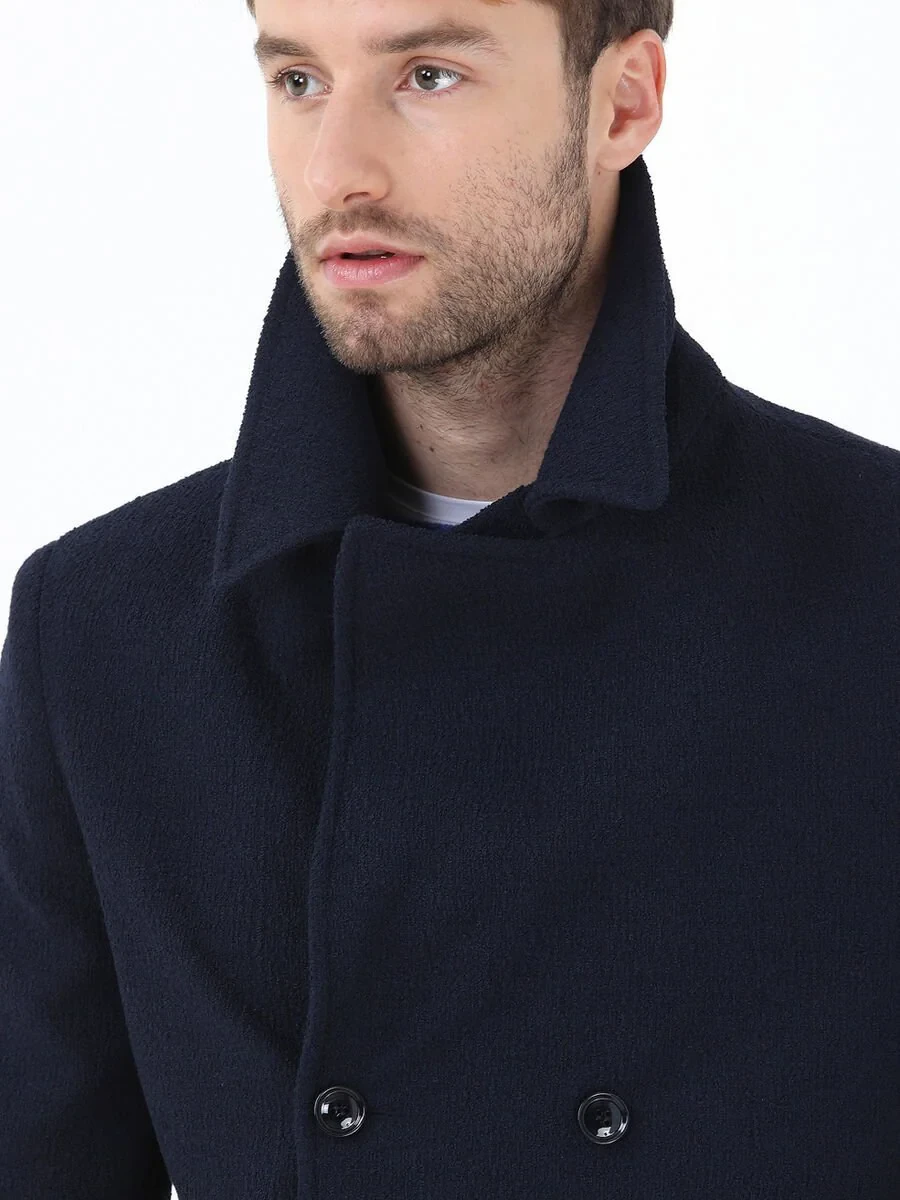 Navy Blue Knitting Overcoat - 4