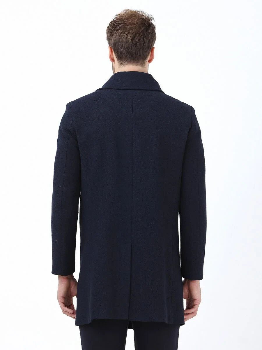 Navy Blue Knitting Overcoat - 5