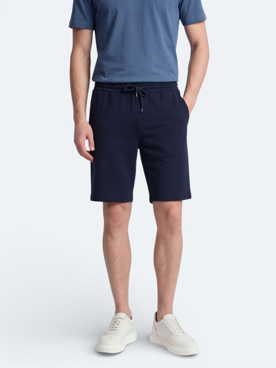 Navy Blue Knitting Regular Fit Casual Bermuda - 2