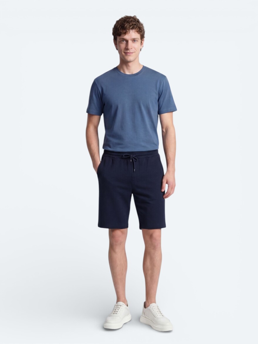 Navy Blue Knitting Regular Fit Casual Bermuda - 5