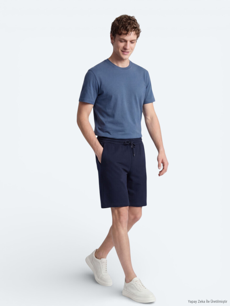 Navy Blue Knitting Regular Fit Casual Bermuda 