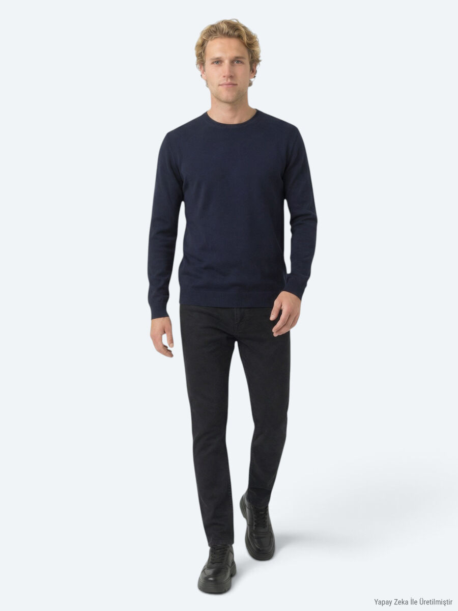Navy Blue Knitwear Sweatshirt - 2