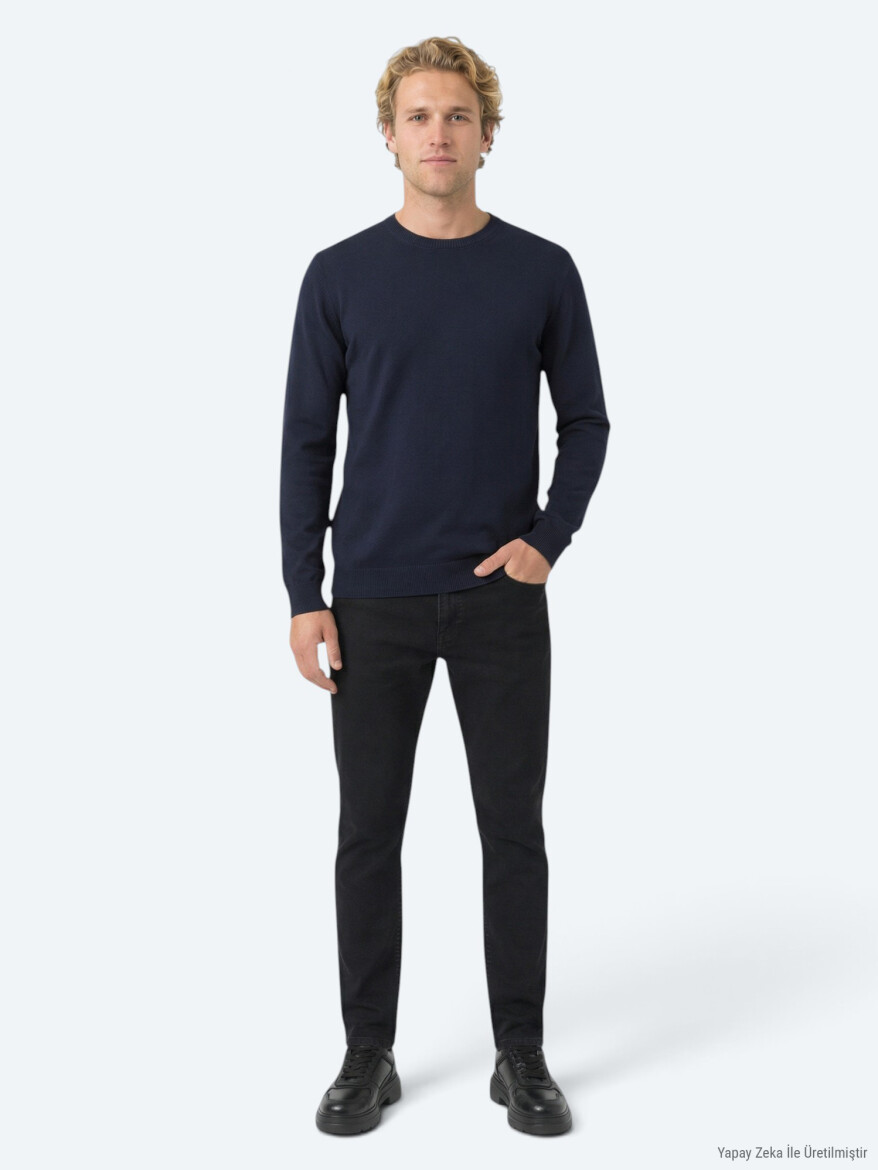 Navy Blue Knitwear Sweatshirt - 3