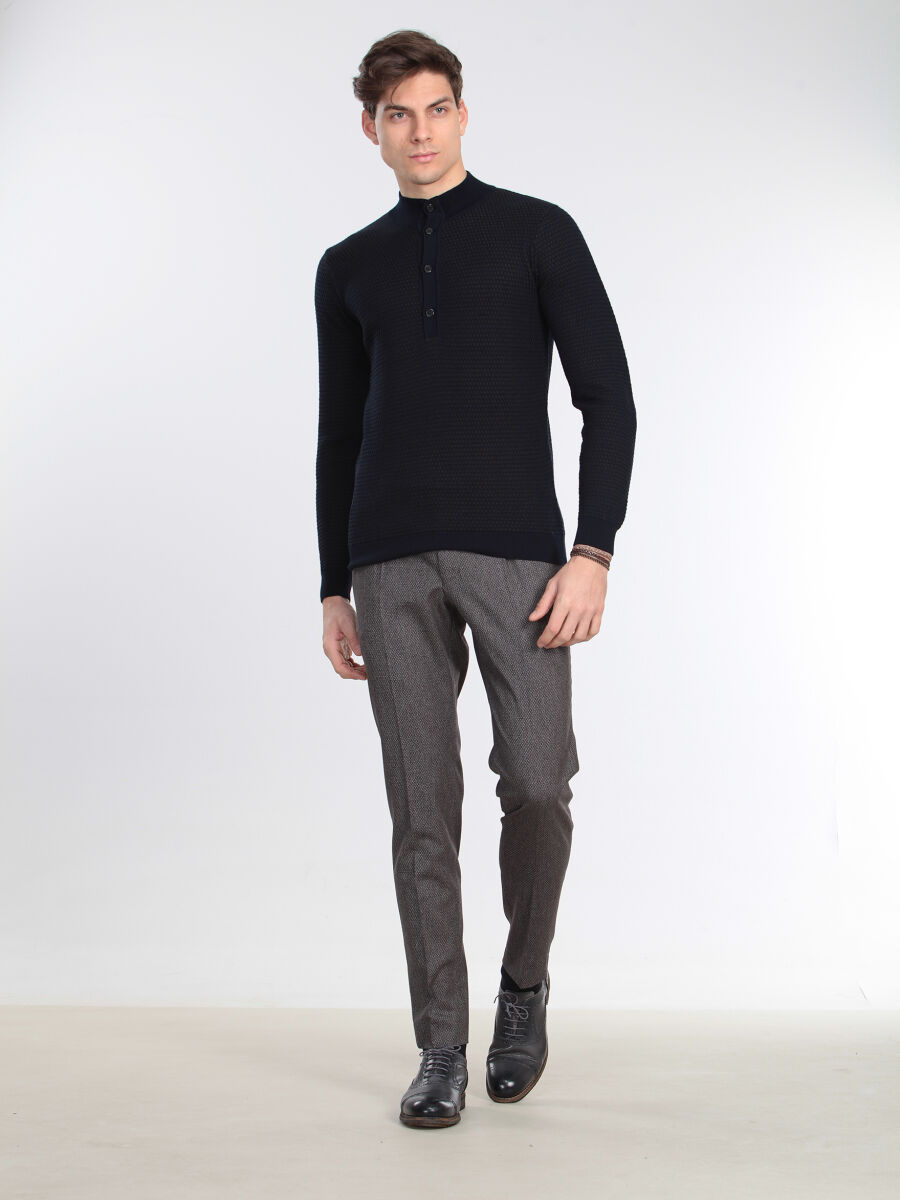 Navy Blue Knitwear Sweatshirt - 2