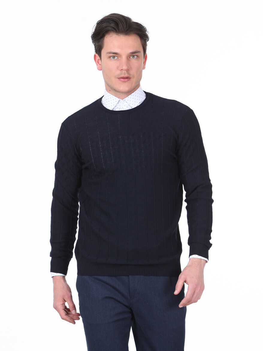 Navy Blue Knitwear Sweatshirt - 1