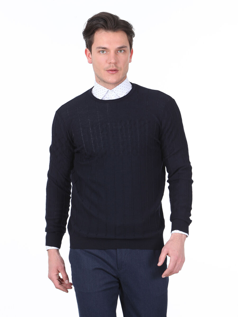 Navy Blue Knitwear Sweatshirt - 1