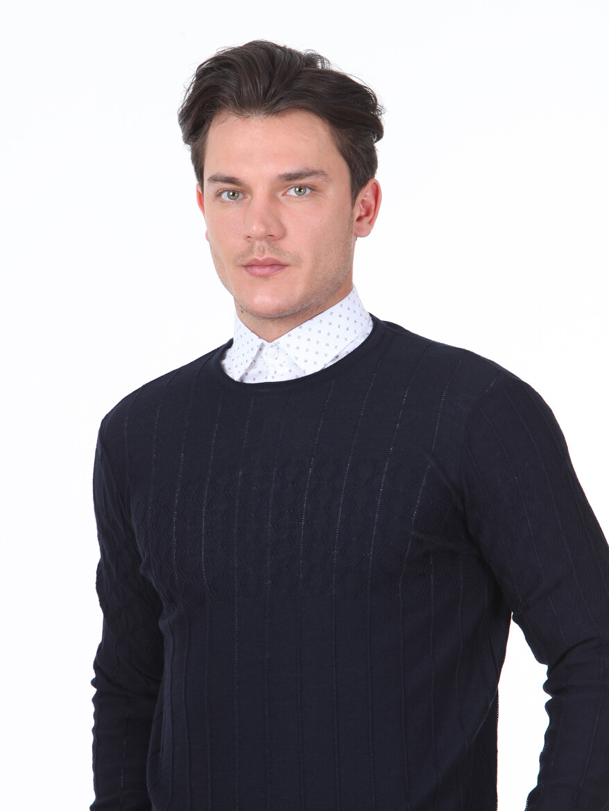 Navy Blue Knitwear Sweatshirt - 2