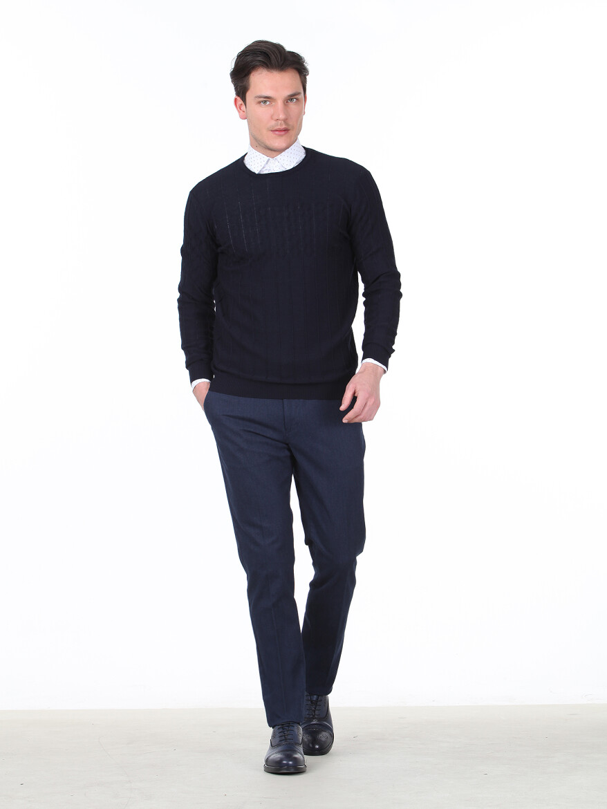 Navy Blue Knitwear Sweatshirt - 3