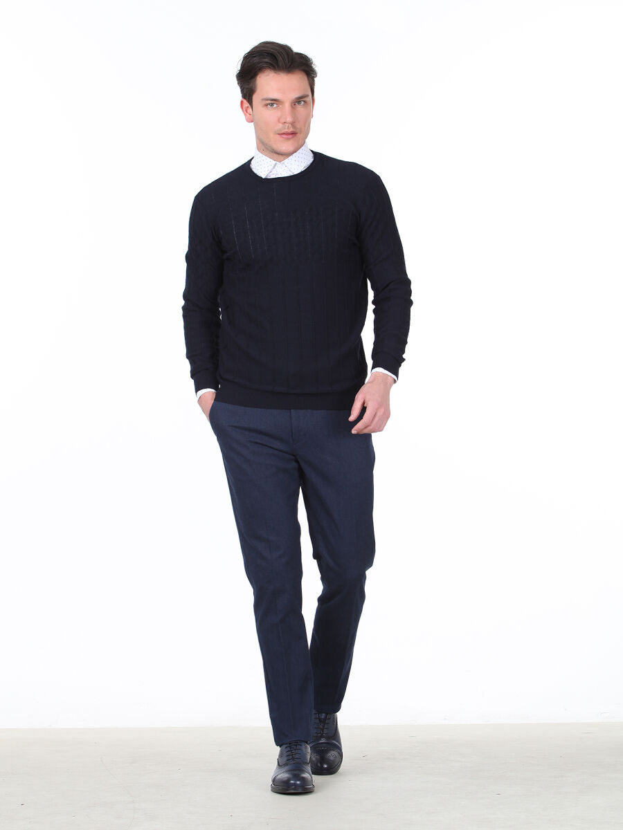 Navy Blue Knitwear Sweatshirt - 3
