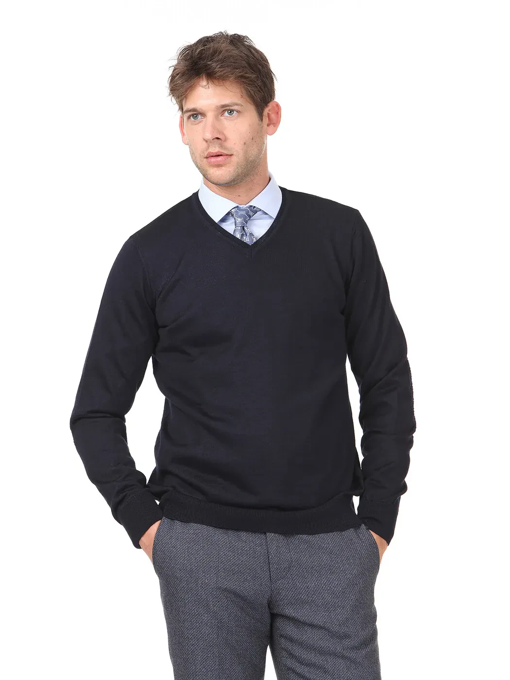 Navy Blue Knitwear Sweatshirt - 1