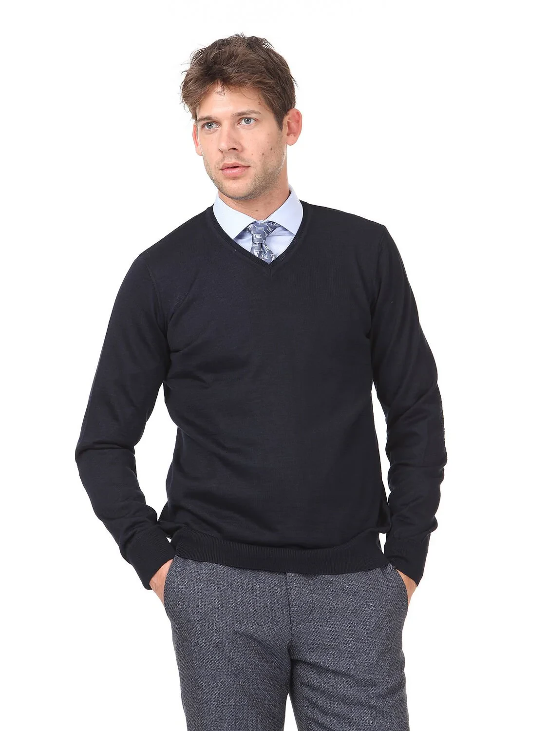 Navy Blue Knitwear Sweatshirt - 1