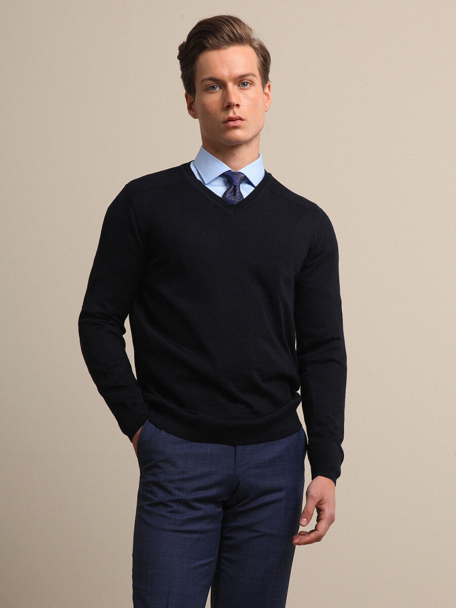 Navy Blue Knitwear Sweatshirt - 1