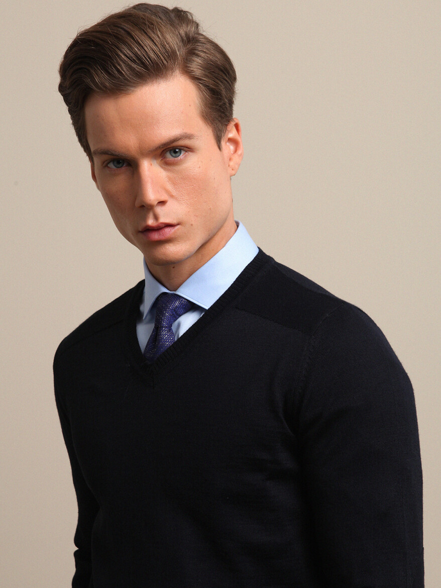 Navy Blue Knitwear Sweatshirt - 2