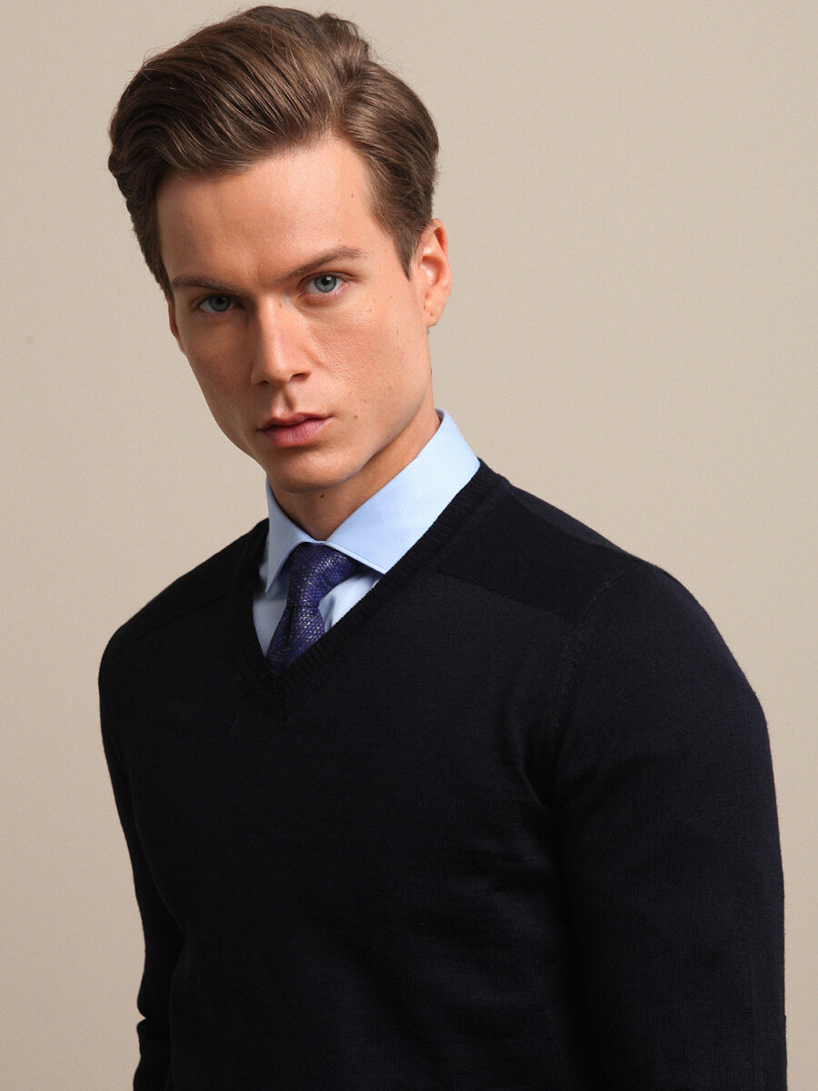 Navy Blue Knitwear Sweatshirt - 2