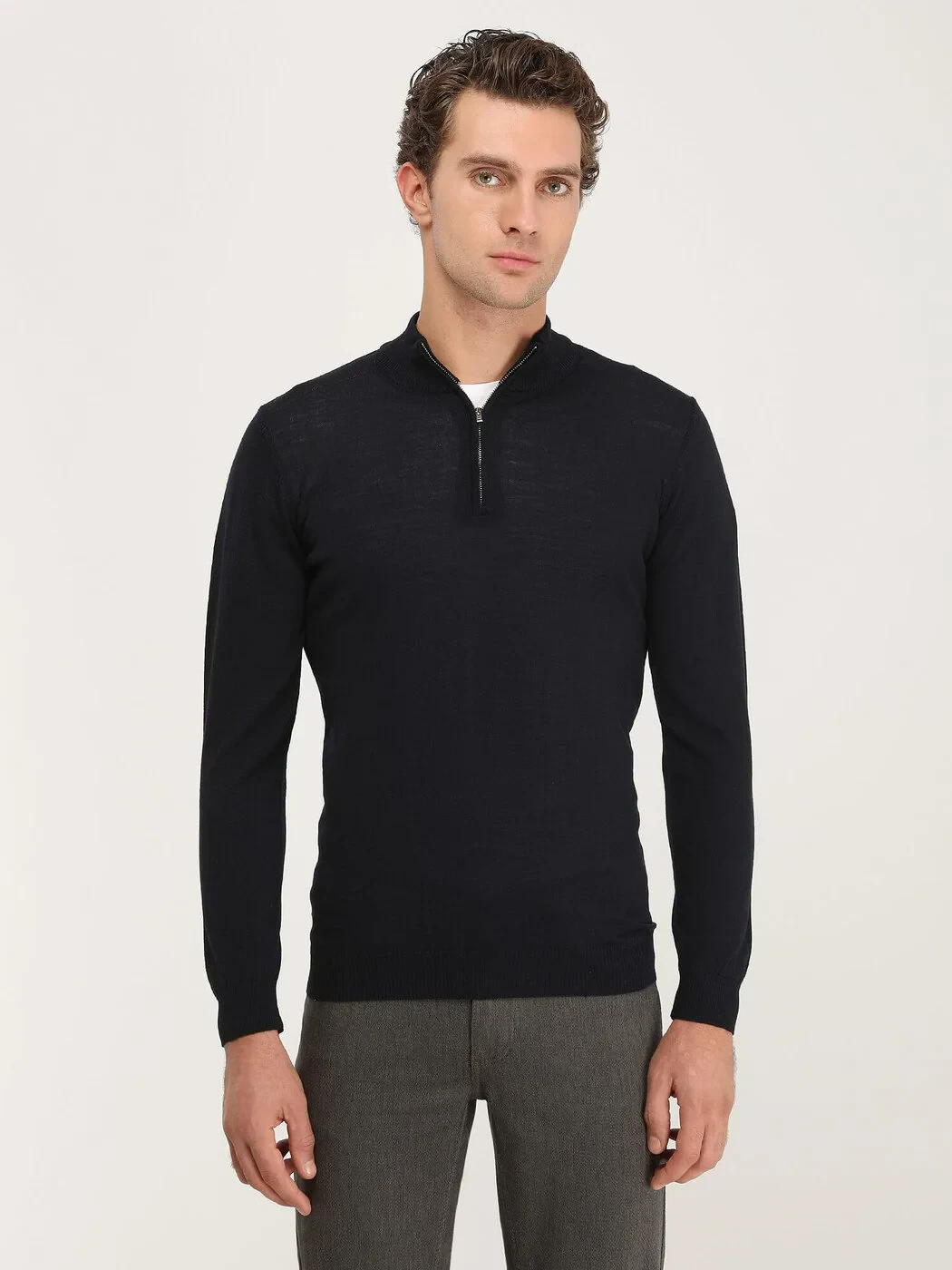 Navy Blue Knitwear Sweatshirt - 1