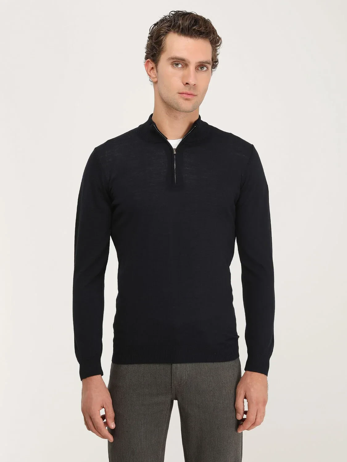 Navy Blue Knitwear Sweatshirt - 1