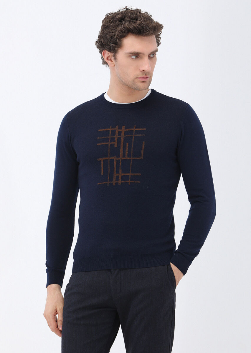Navy Blue Knitwear Sweatshirt - 1