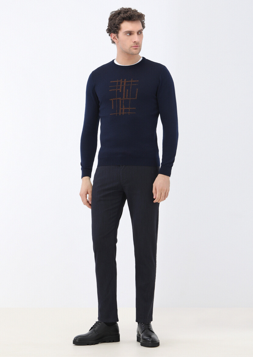 Navy Blue Knitwear Sweatshirt - 2