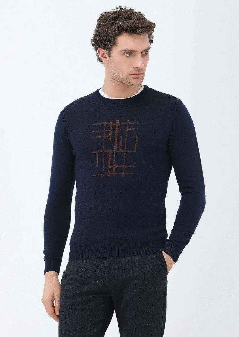 Navy Blue Knitwear Sweatshirt - 1