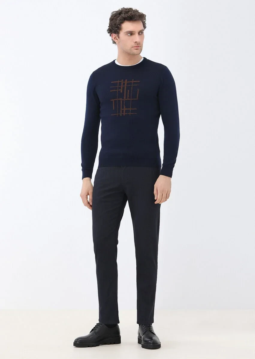 Navy Blue Knitwear Sweatshirt - 2