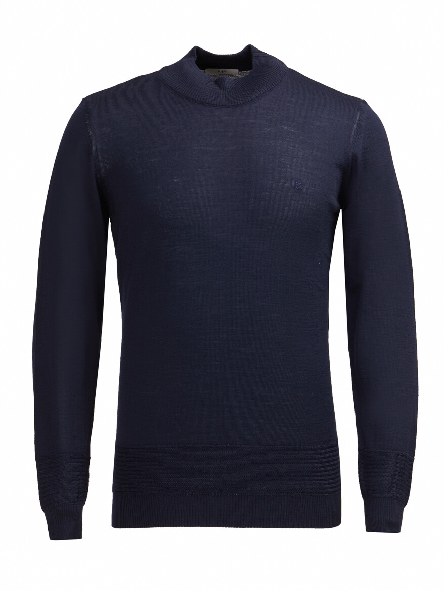Navy Blue Knitwear Sweatshirt - 1